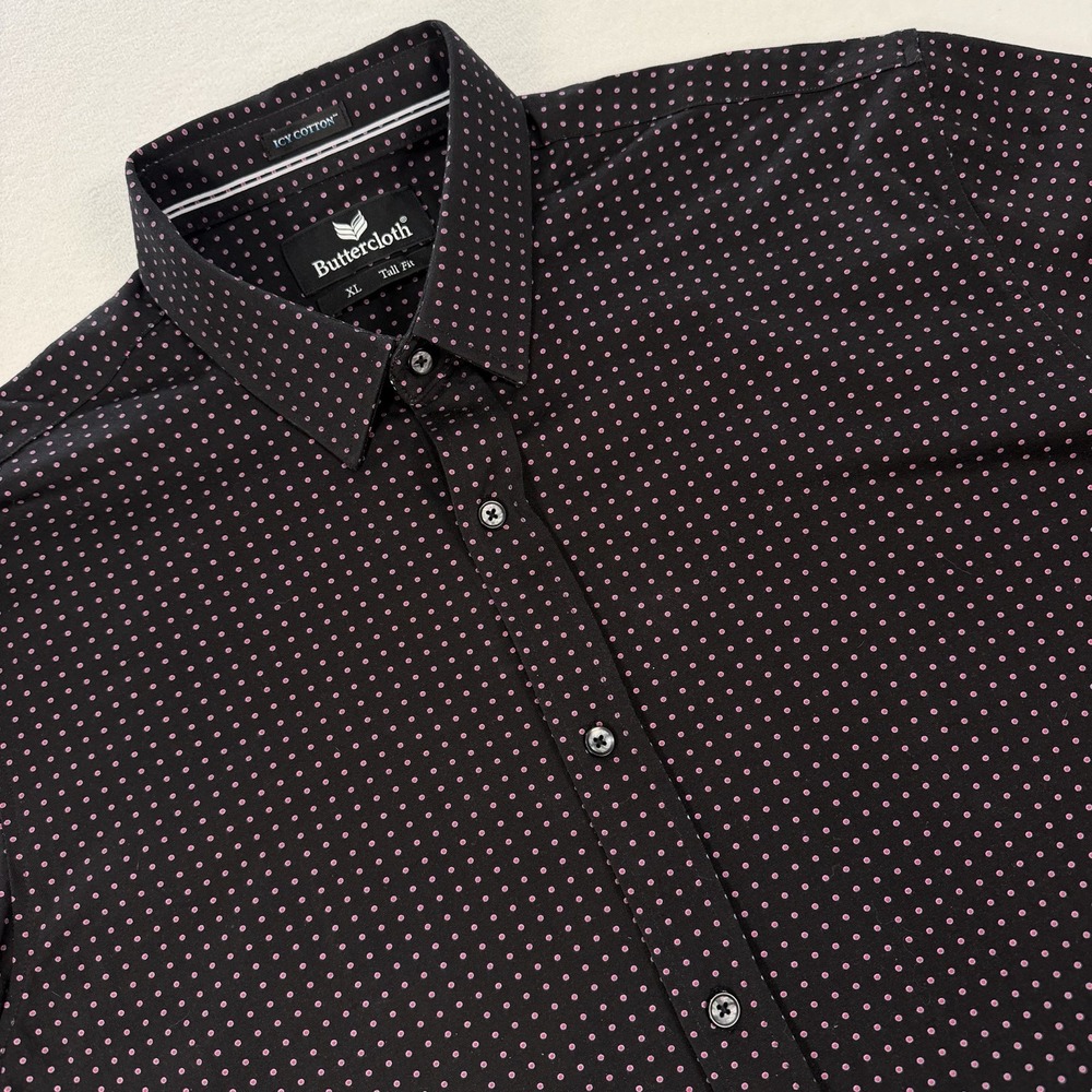 Butter Cloth Icy Cotton Men's XL Black Red Dot Tall Fit Button Up S/S Shirt